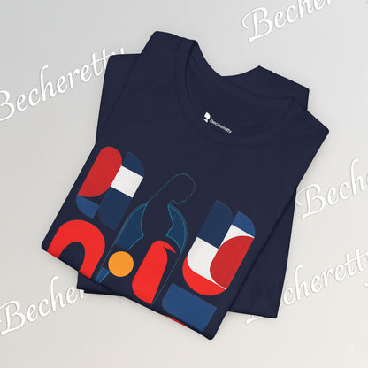 Luminous Silhouette T-Shirt - Bauhaus-inspired geometric shapes - Art Graphic Minimalist Becheretty