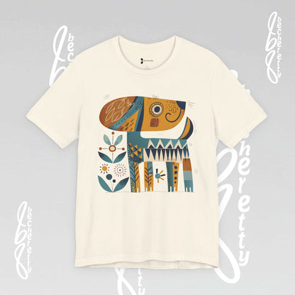 Abstract Guardian Folk Art Dog T-Shirt — Modern Canine Lover Gift