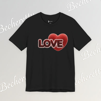 "LOVE" Plush Covered in Fur Graphic Tee - Art Minimalist Becheretty - Valentine T-Shirt - Casual Wear