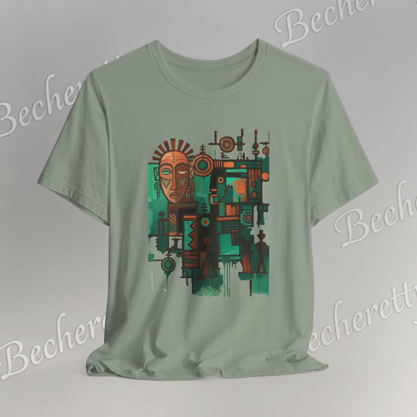 Abstract Tribal Mask Art T-Shirt — Geometric Afrocentric Graphic Becheretty