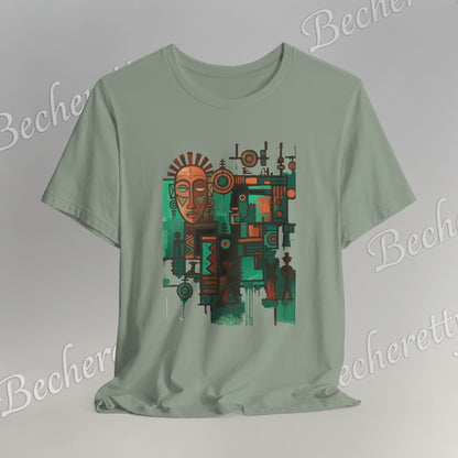 Abstract Tribal Mask Art T-Shirt — Geometric Afrocentric Graphic Becheretty