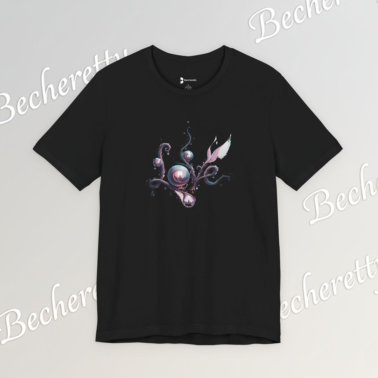 Love Script Tee - Romantic Floral Typography T-Shirt - Art Graphic Becheretty - Ideal gift for your loved one