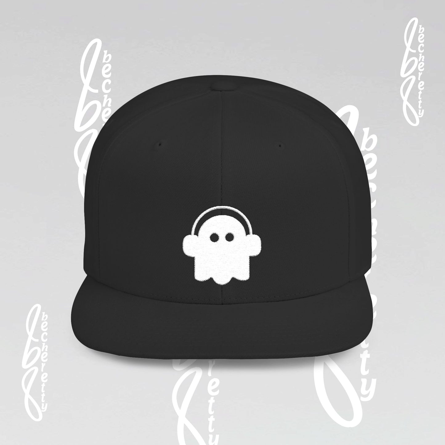 Unique Ghost Headphones Flat Bill Snapback Hat - Art Graphic Becheretty