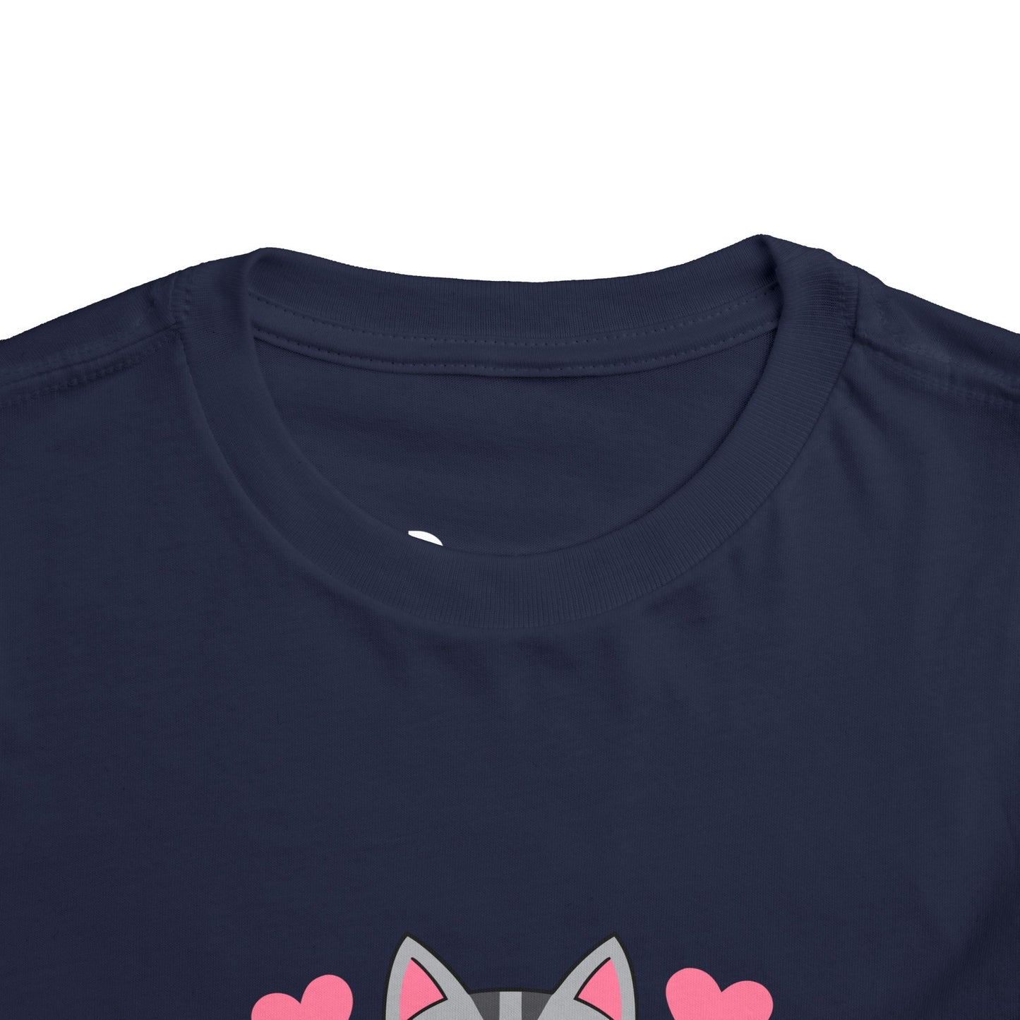 Adorable "Becheretty" Pink Bow Kitten Toddler Tee – Cute Gray Cat & Hearts Graphic T-Shirt for Girls
