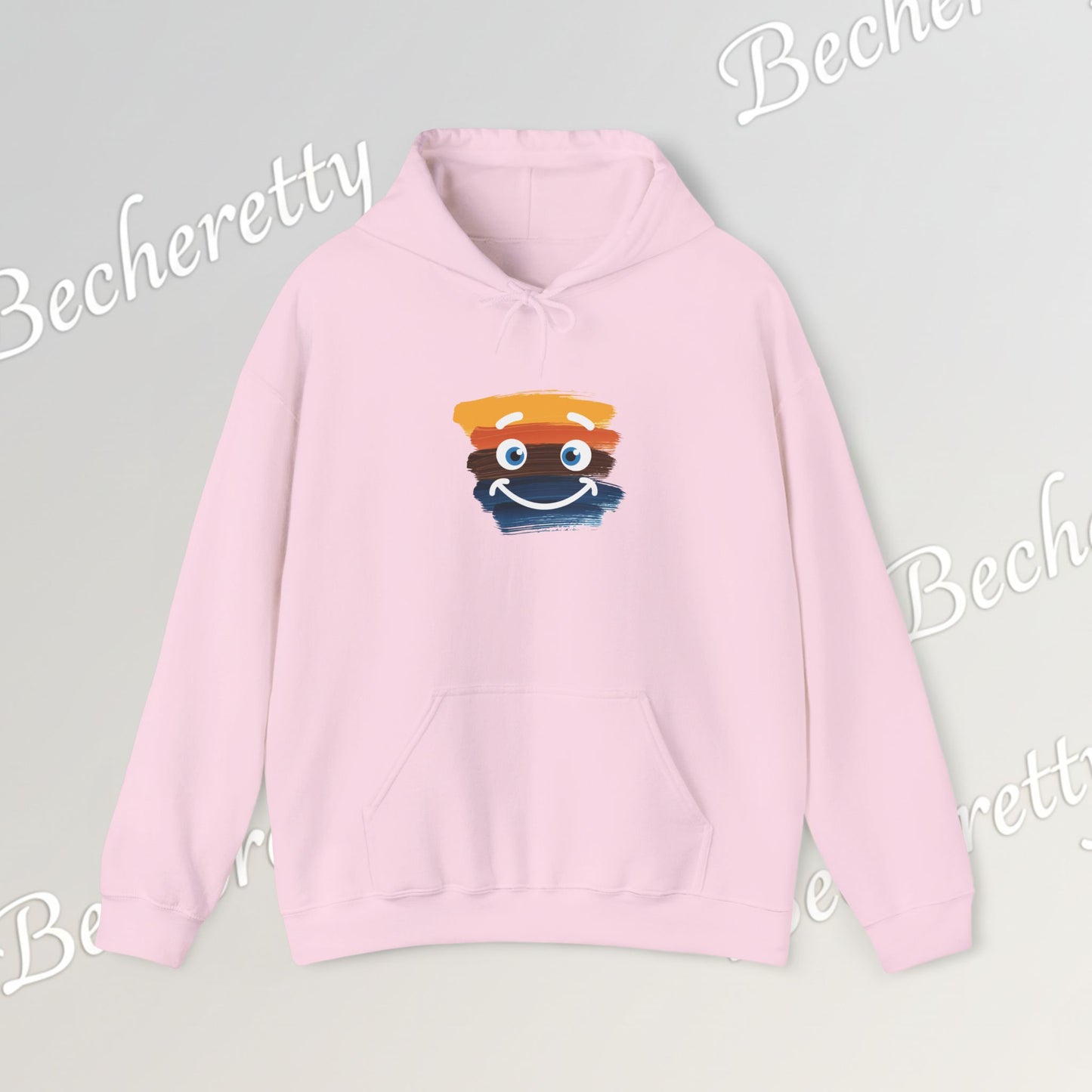 Graphic Hoodie - Smiling Sunset Brushstroke - Cute Happy Face- Art Minimalist Becheretty
