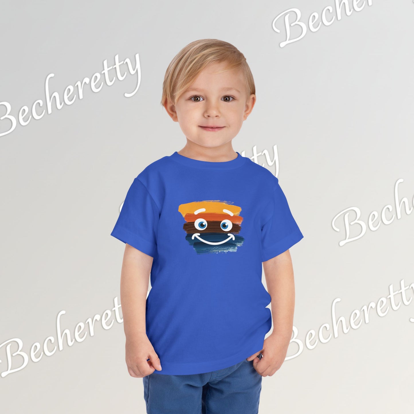 Toddler Tee Smiley Watercolor Art Graphic Minimalist Becheretty - Happy Face Kids T-Shirt