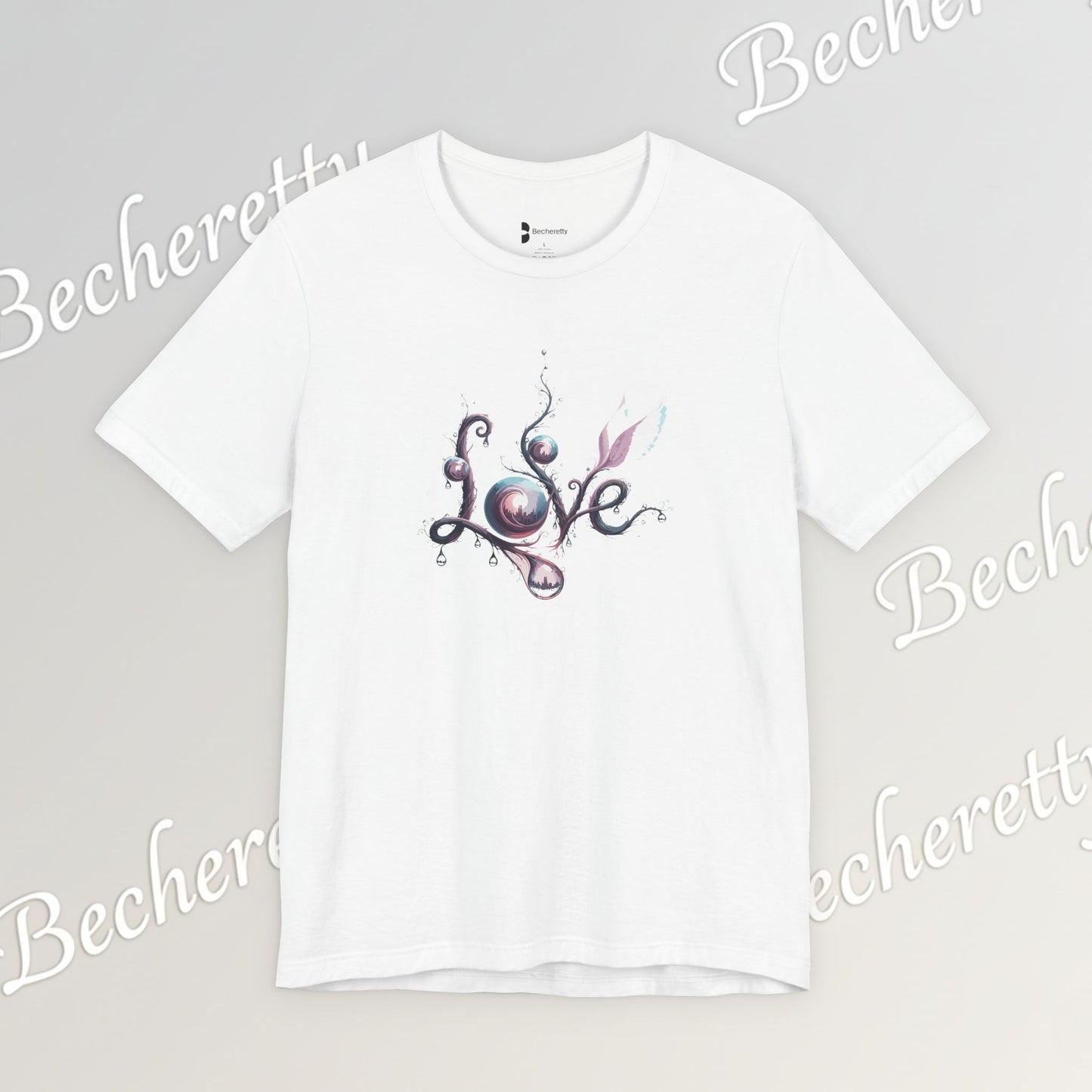Love Script Tee - Romantic Floral Typography T-Shirt - Art Graphic Becheretty - Ideal gift for your loved one