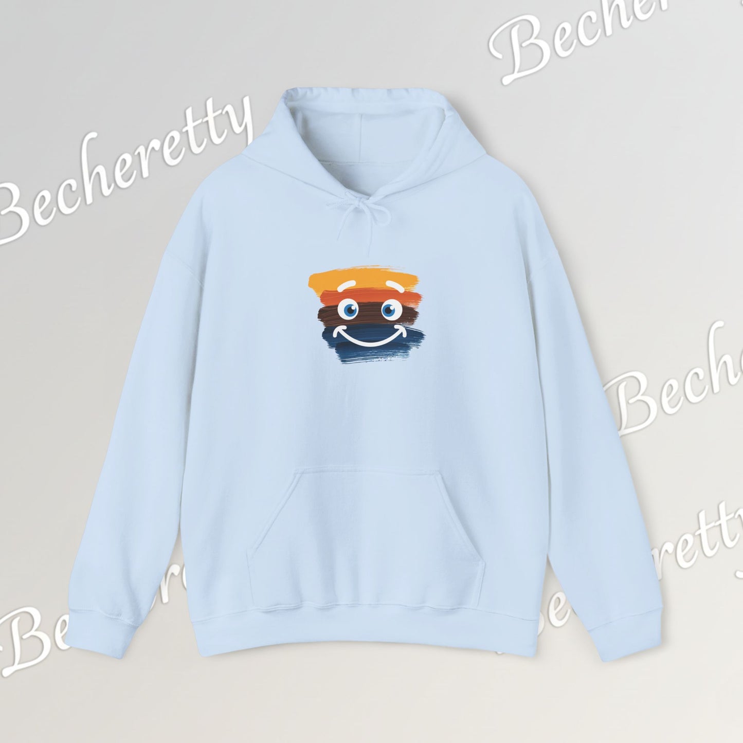 Graphic Hoodie - Smiling Sunset Brushstroke - Cute Happy Face- Art Minimalist Becheretty