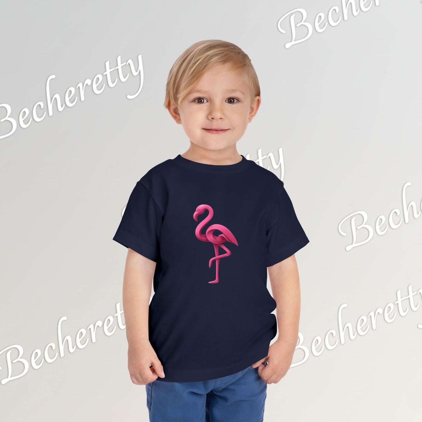 Toddler Flamingo Tee — Cute Pink Flamingo Short Sleeve T-Shirt for Kids - Art Graphic Becheretty