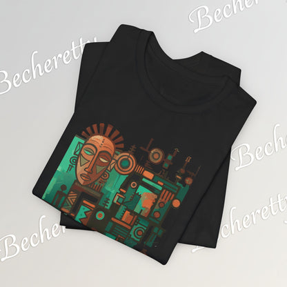 Abstract Tribal Mask Art T-Shirt — Geometric Afrocentric Graphic Becheretty