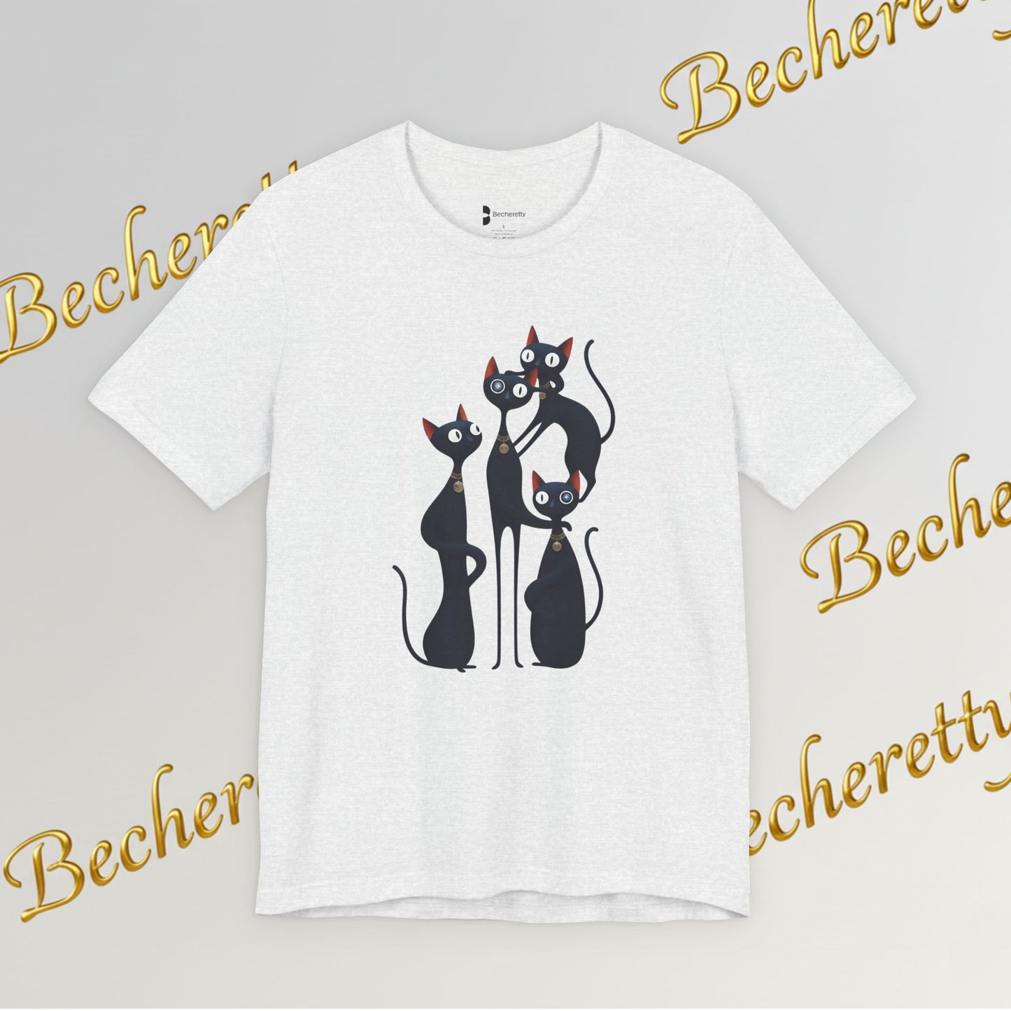 "Cat Family" Graphic T'Shirt Becheretty — Cute Black Cats Illustration - Playful design minimalist