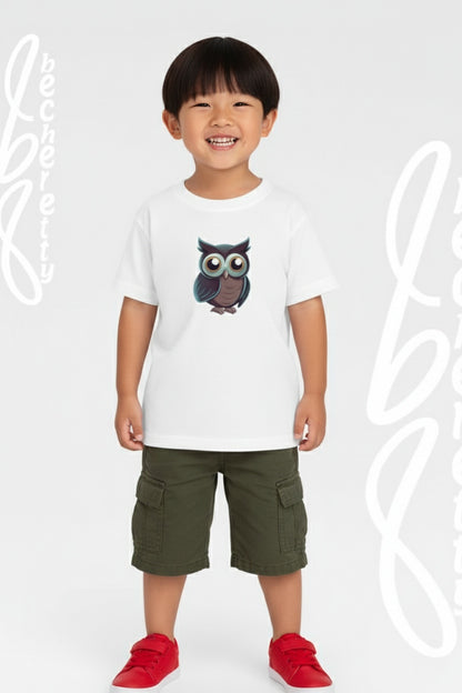 Owl Toddler Tee - Cute & Comfortable Short Sleeve Shirt for Kids - Art Graphic Becheretty