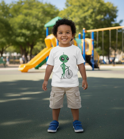 Alien Bicycle Toddler Tee - Fun Kids Shirt - Art Graphic Becheretty - Cute Gifts for Little Explorers