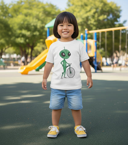 Alien Bicycle Toddler Tee - Fun Kids Shirt - Art Graphic Becheretty - Cute Gifts for Little Explorers