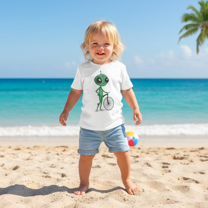 Alien Bicycle Toddler Tee - Fun Kids Shirt - Art Graphic Becheretty - Cute Gifts for Little Explorers