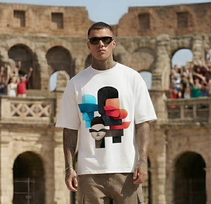 Abstract Face Graphic Tee - Colorful Design Becheretty - Silent Dialogue - Casual Wear