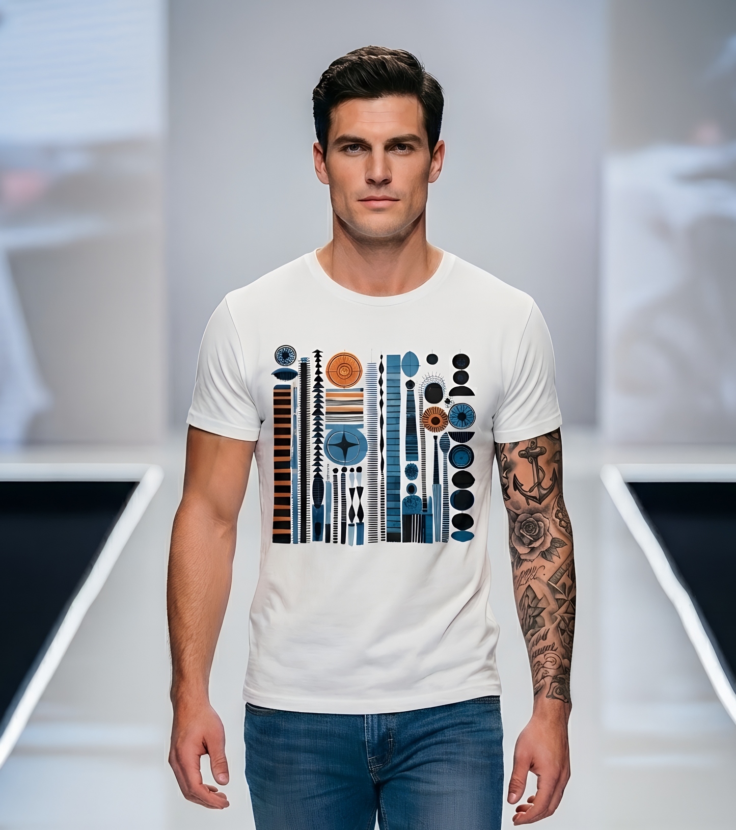 Modern Geometry Tee  "Urban Totems" Art Graphic Becheretty - Timeless, versatile, and unmistakably modern.