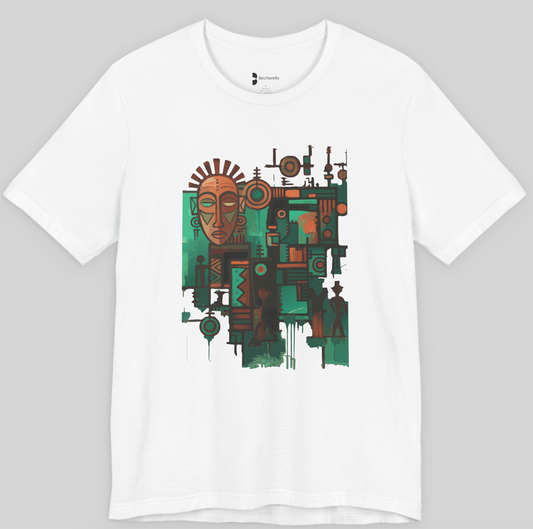 Abstract Tribal Mask Art T-Shirt — Geometric Afrocentric Graphic Becheretty