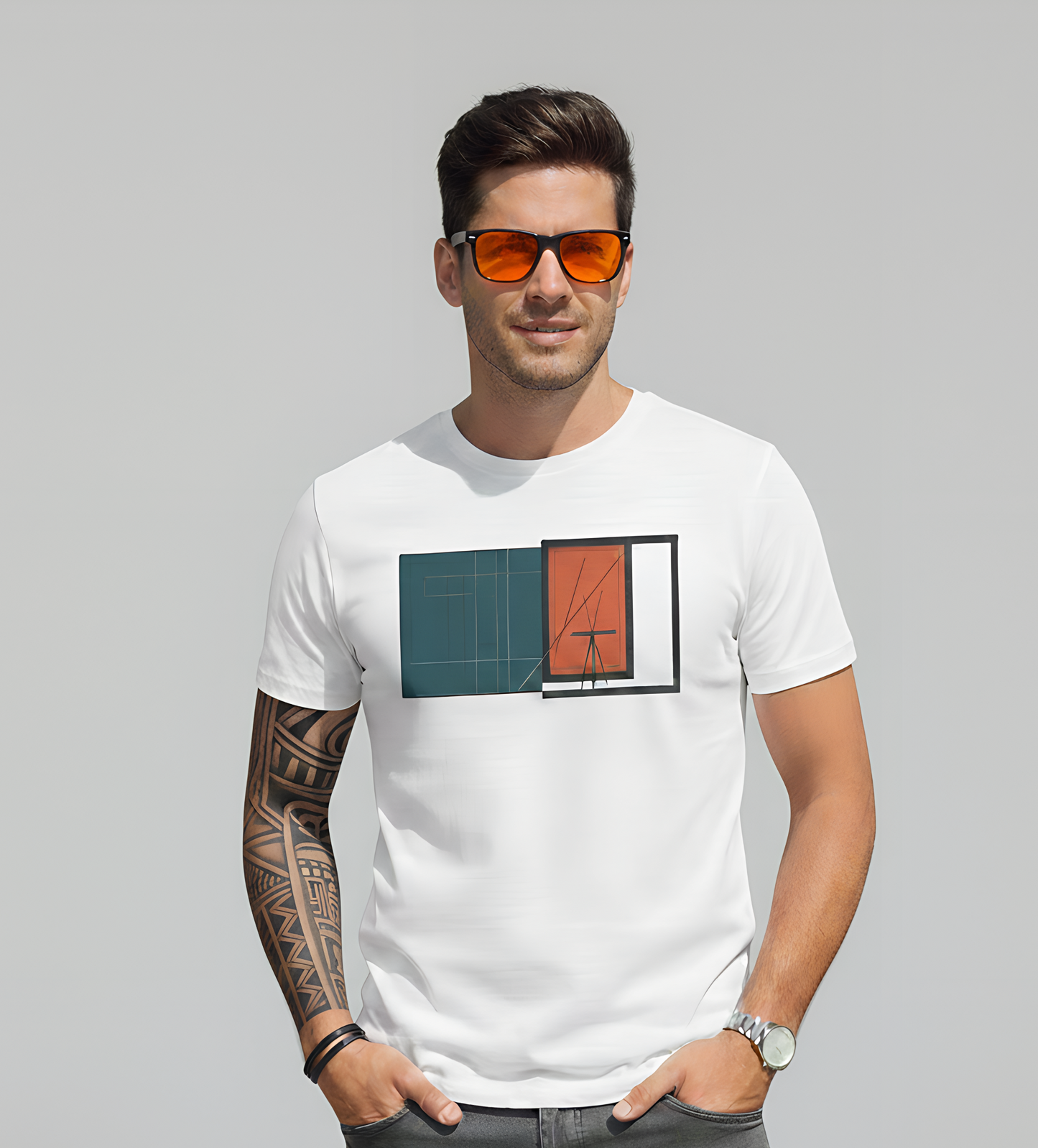 Minimalist Window Sunset T‑Shirt — Modern Geometric Home Vibe Tee - Art Graphic Becheretty