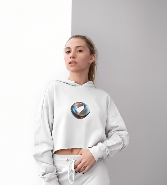 Crop Hoodie "Futuristic Ring" Art Graphic Becheretty - Stylish Women's Hoodie, Trendy Fashion Sweater, Unique Gift for Her