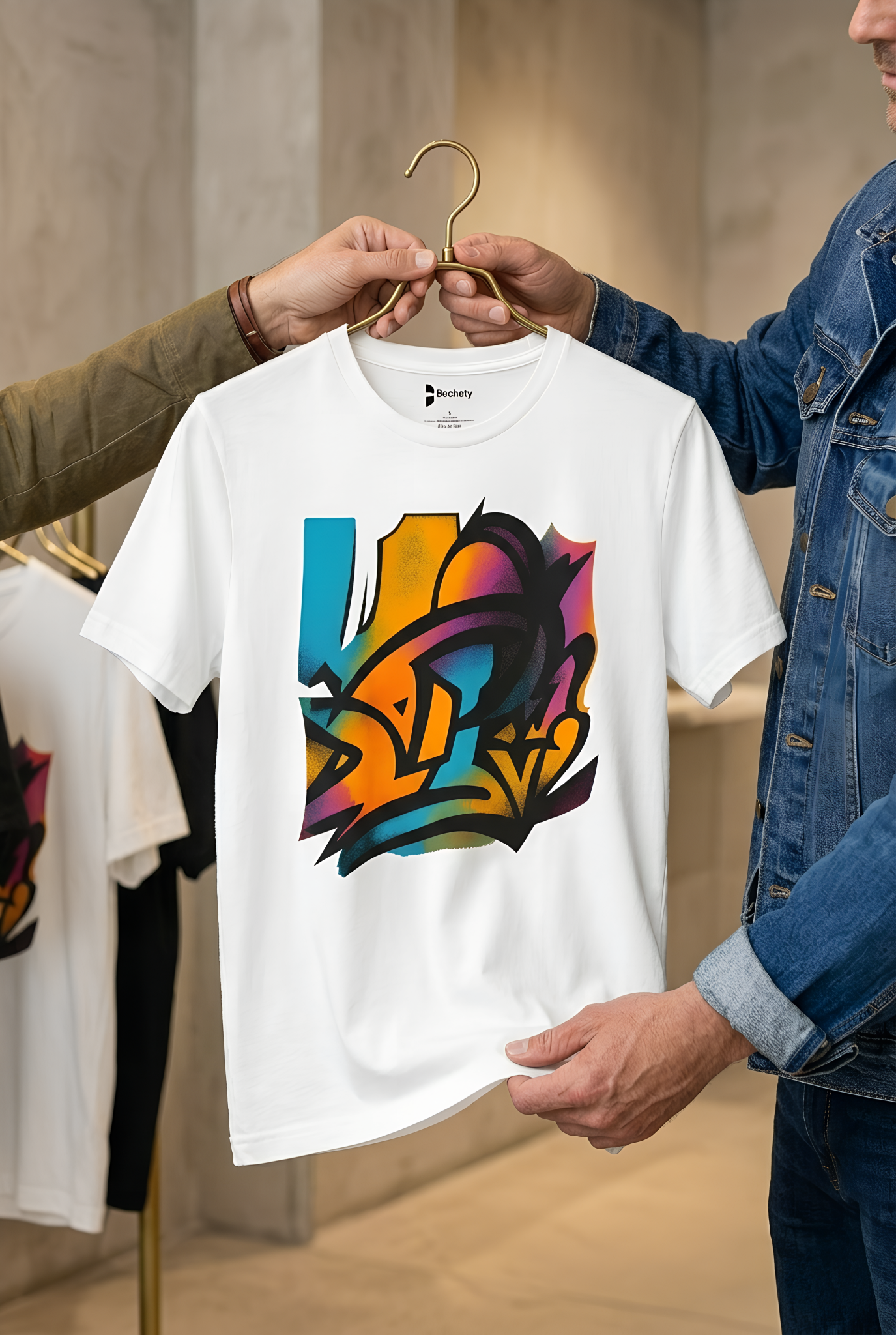 "Neon Fracture" — T-Shirt Becheretty - It captures the aesthetic of the shapes while nodding to those electric 80s/90s colors.