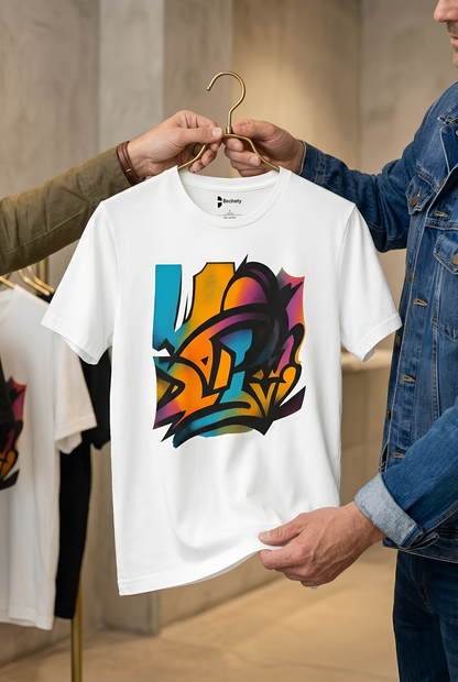 "Neon Fracture" — T-Shirt Becheretty - It captures the aesthetic of the shapes while nodding to those electric 80s/90s colors.