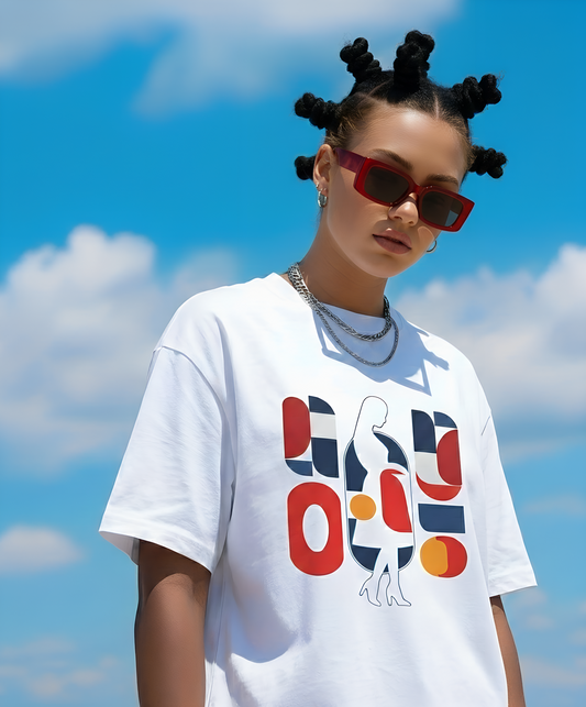 Luminous Silhouette T-Shirt - Bauhaus-inspired geometric shapes - Art Graphic Minimalist Becheretty
