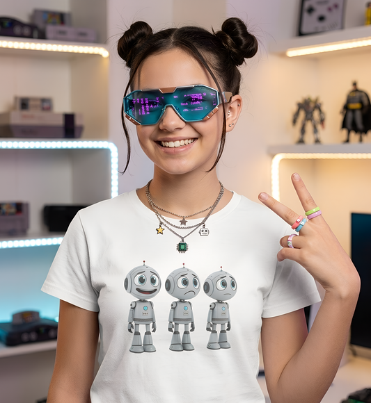 Youth T-Shirt  "Three Funny Kid Robots" Art Graphic Becheretty - Perfect for expressing your daily mood without saying a word