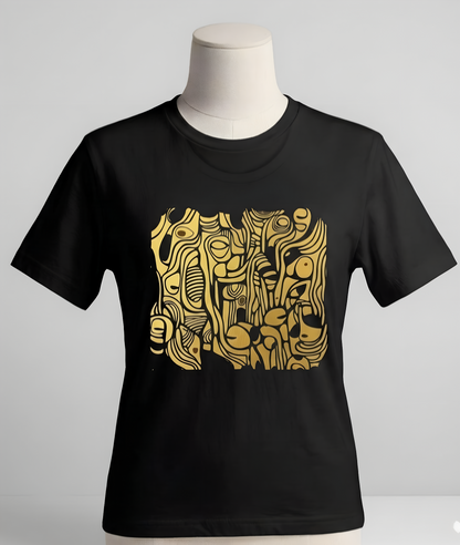 Golden Currents Tee - Abstract Organic line Art Becheretty - Abstract exploration of form and rhythm
