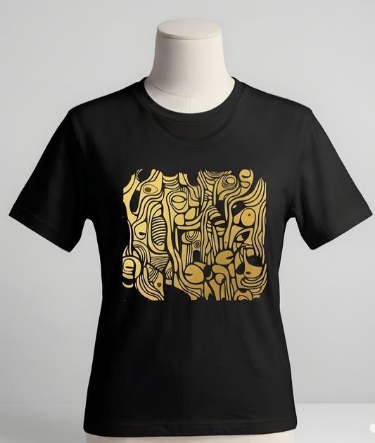 Golden Currents Tee - Abstract Organic line Art Becheretty - Abstract exploration of form and rhythm