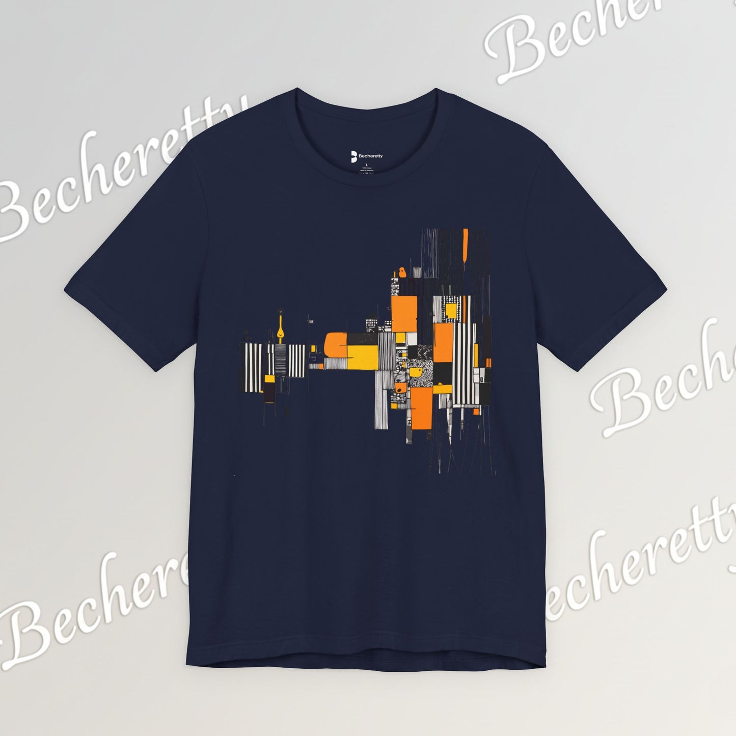 Abstract Geometric Tee - Art Graphic Becheretty - Modern Orange & Gray Cityscape Design