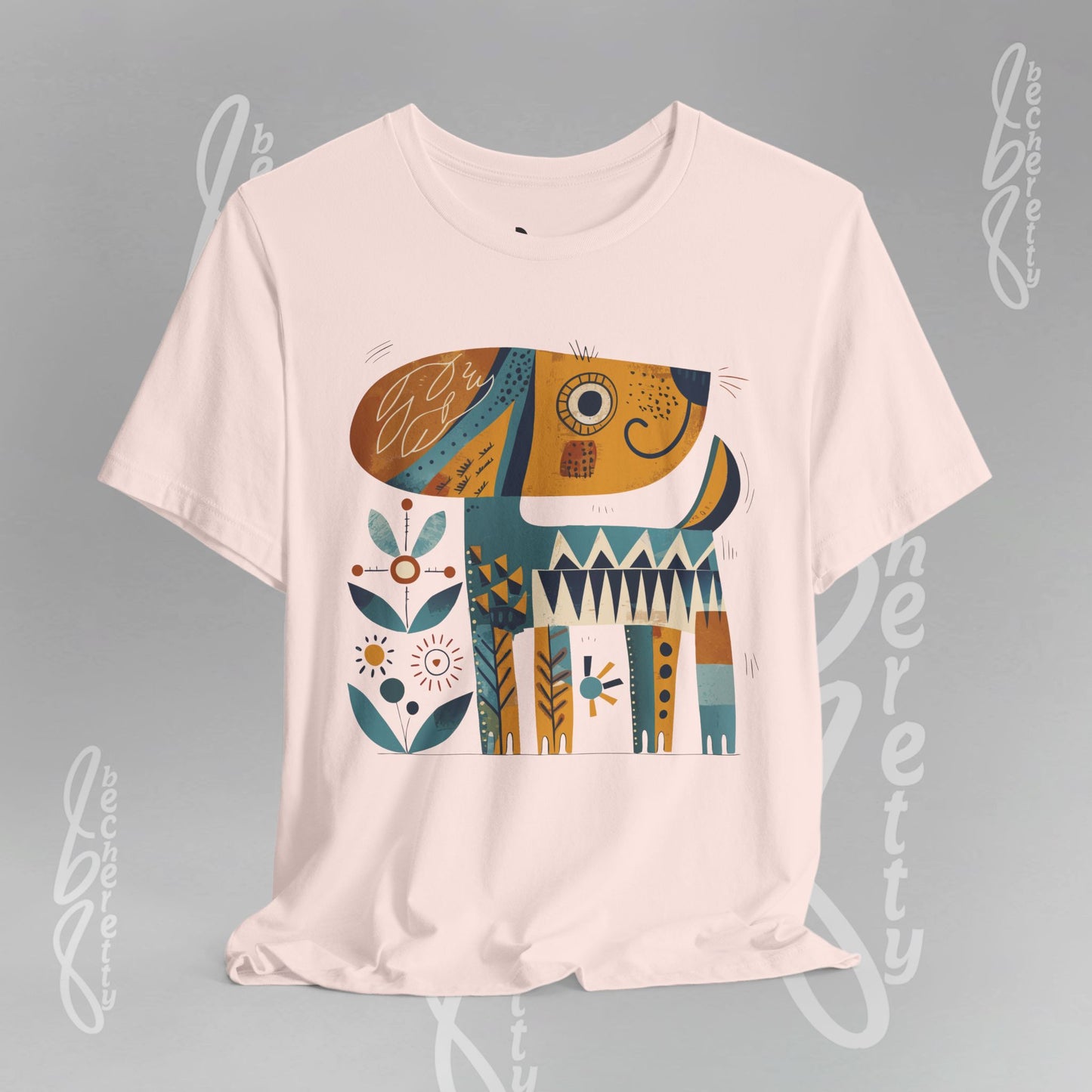 Abstract Guardian Folk Art Dog T-Shirt — Modern Canine Lover Gift
