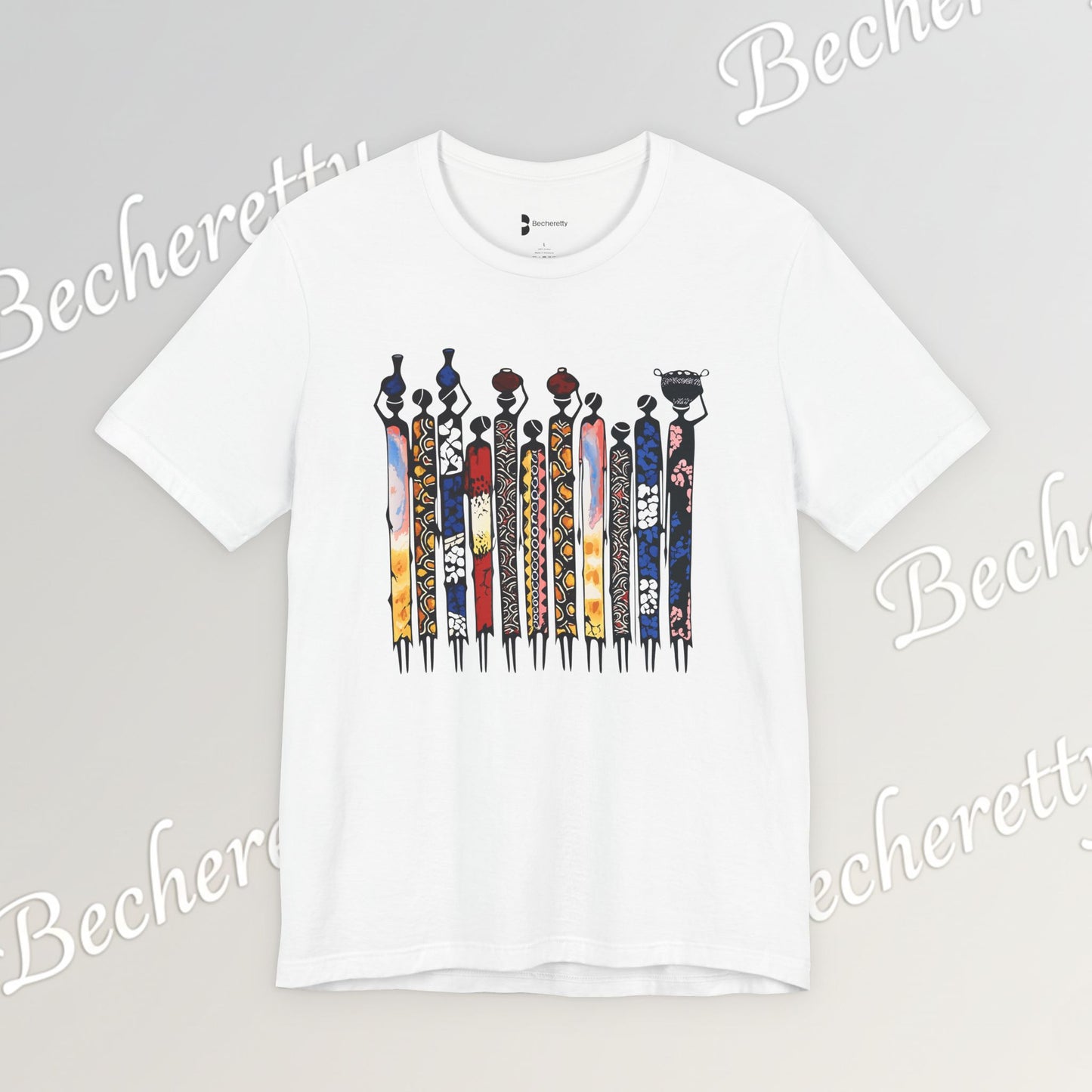 Ancestral Strides - Graphic Tee Becheretty - African tribal art style - Woven with history, worn with pride.