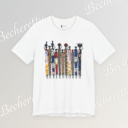 Ancestral Strides - Graphic Tee Becheretty - African tribal art style - Woven with history, worn with pride.