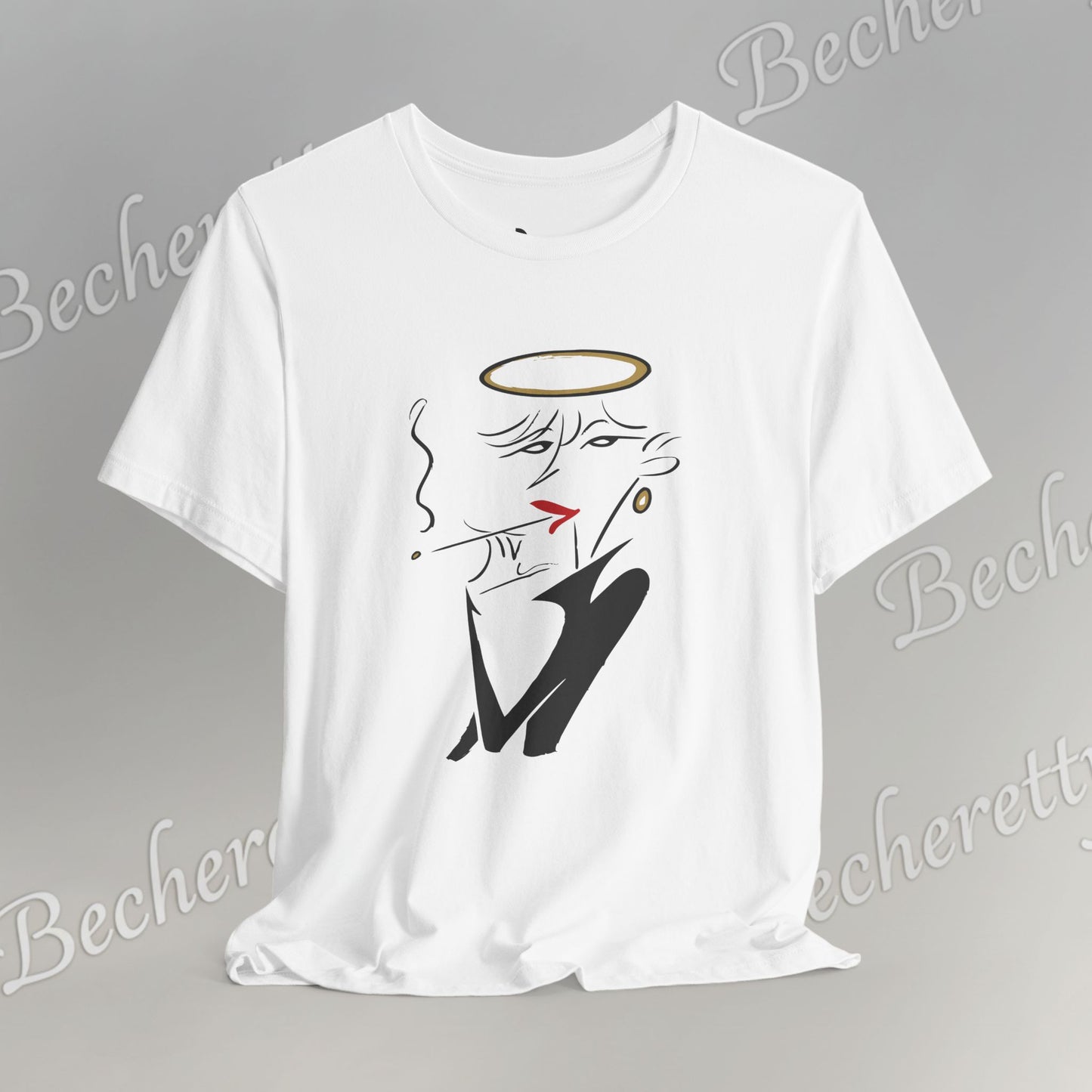 "Fallen Angel" Abstract Line Art Graphic Tee Becheretty - Channel your inner rebel with a touch of divine style