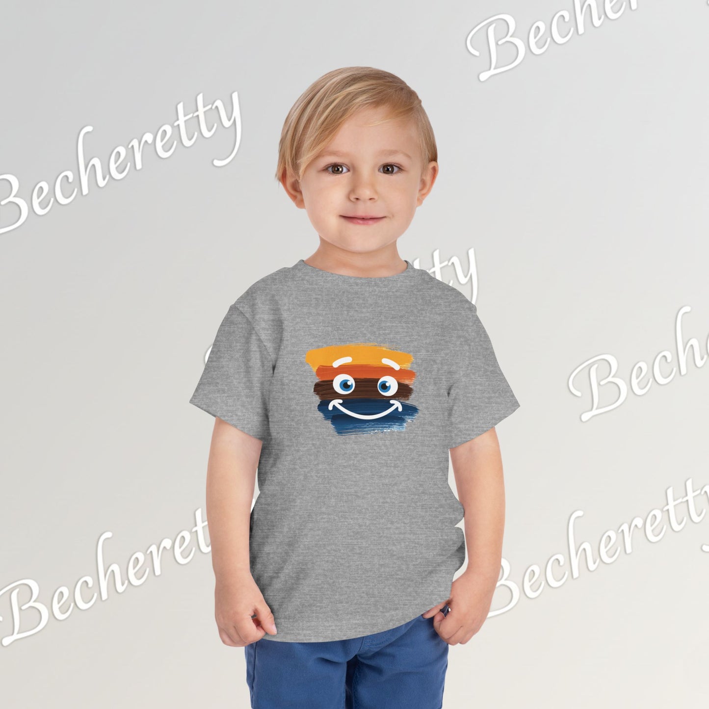 Toddler Tee Smiley Watercolor Art Graphic Minimalist Becheretty - Happy Face Kids T-Shirt