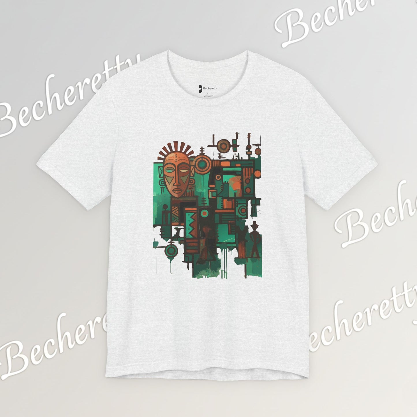 Abstract Tribal Mask Art T-Shirt — Geometric Afrocentric Graphic Becheretty
