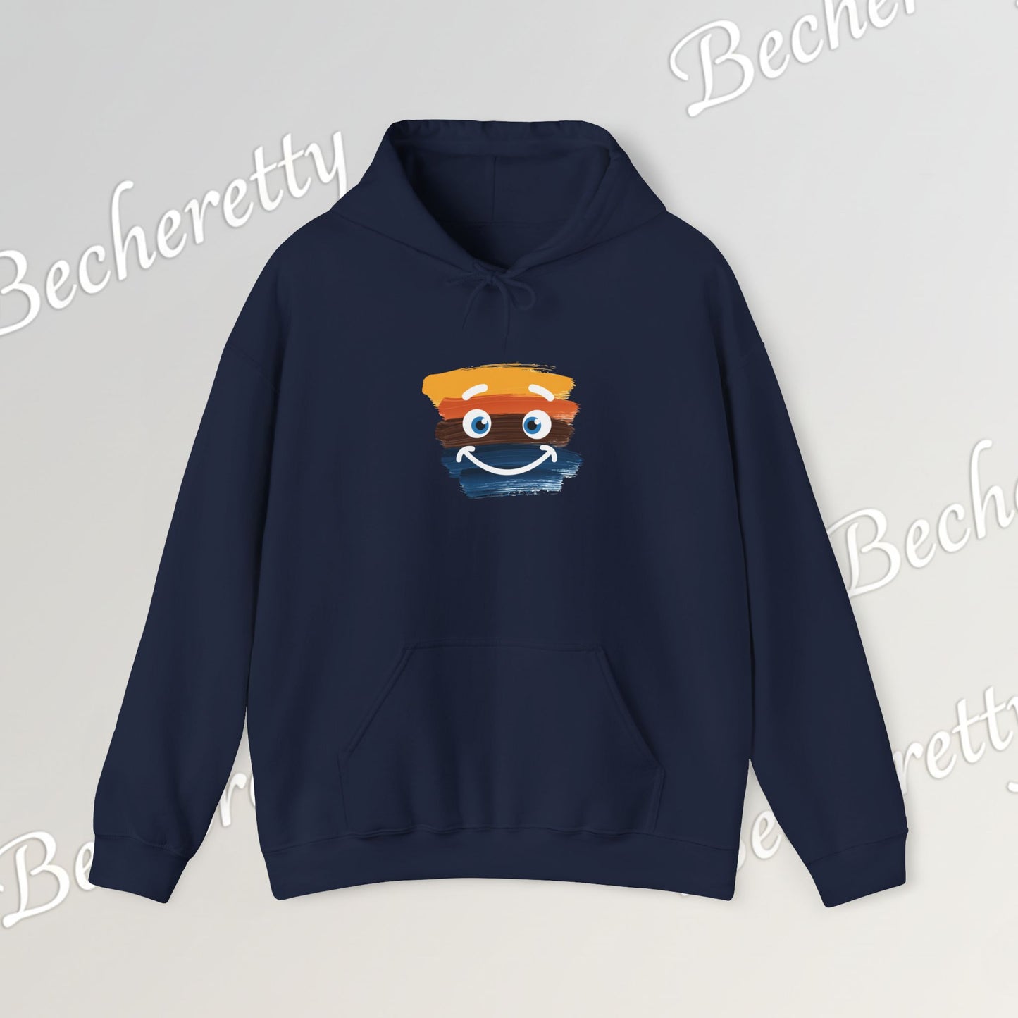Graphic Hoodie - Smiling Sunset Brushstroke - Cute Happy Face- Art Minimalist Becheretty