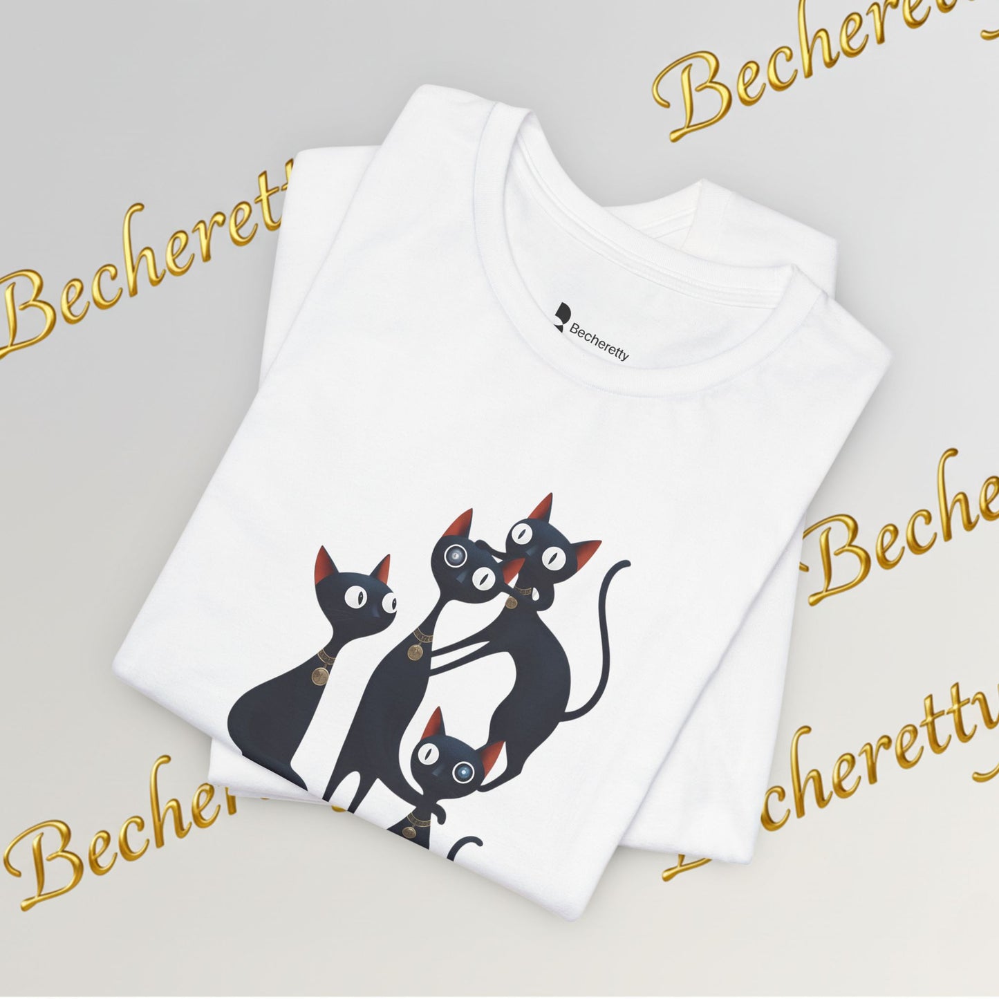 "Cat Family" Graphic T'Shirt Becheretty — Cute Black Cats Illustration - Playful design minimalist