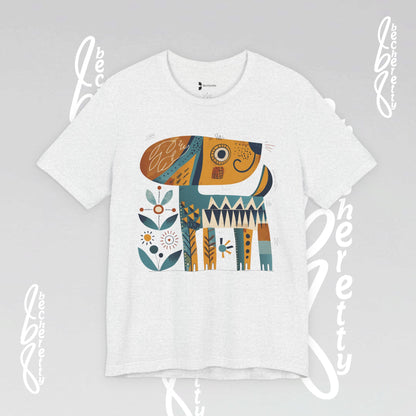Abstract Guardian Folk Art Dog T-Shirt — Modern Canine Lover Gift