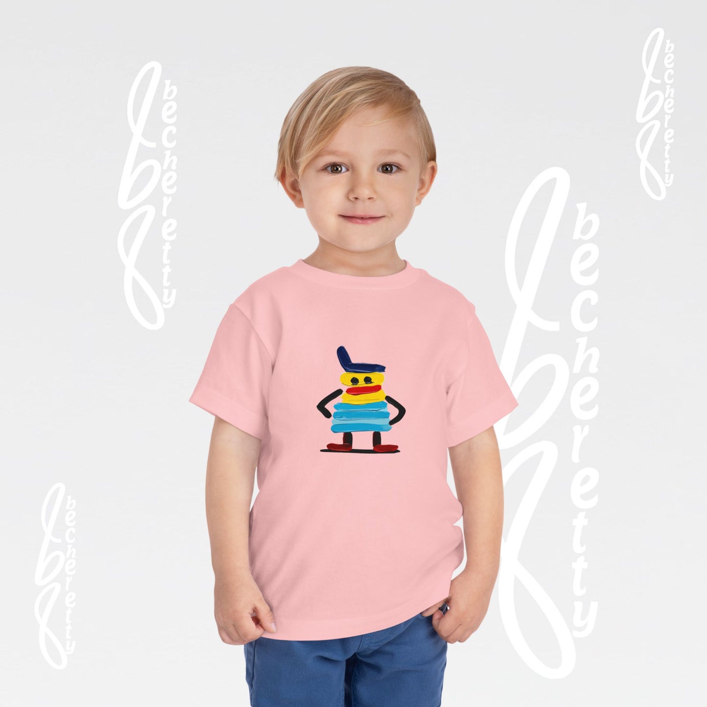 Toddler Tee – Cute Cartoon Abstract - Becheretty Minimalist Art Graphic - Colorful Playful Character T-Shirt