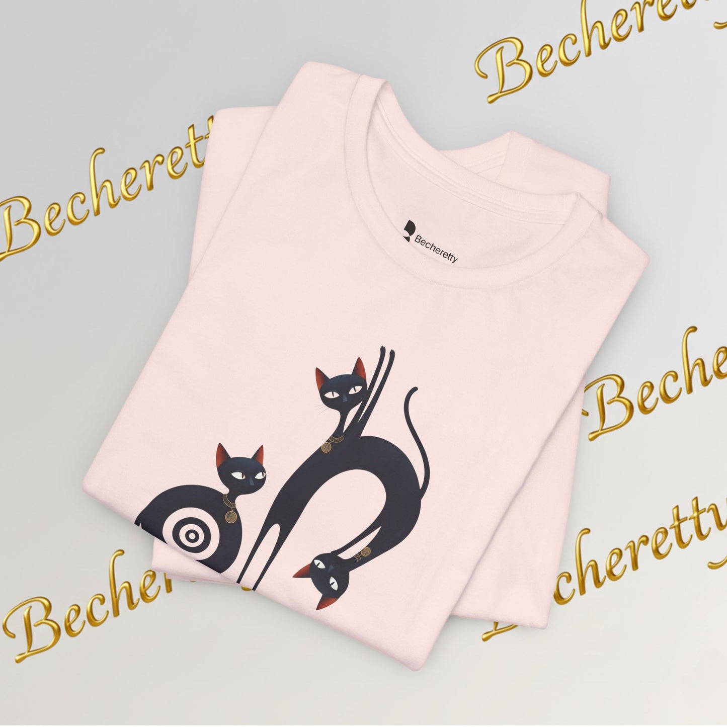 Graphic T-Shirt "Cat Trio" Design Surrealist & Minimalist Becheretty - Artful presence , casual wear.
