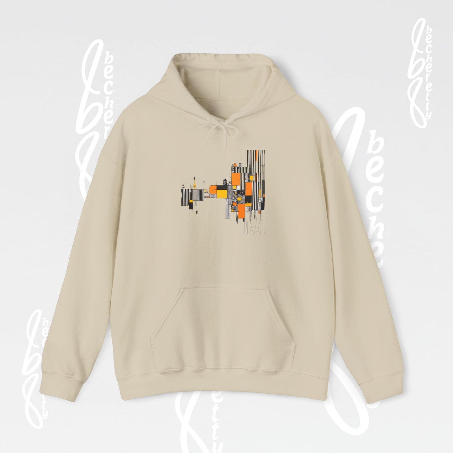 Abstract Geometric Hoodie — Modern Orange & Gray Minimalist Design - Art Graphic Becheretty