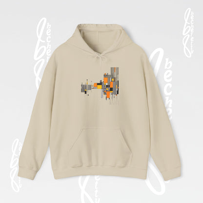 Abstract Geometric Hoodie — Modern Orange & Gray Minimalist Design - Art Graphic Becheretty