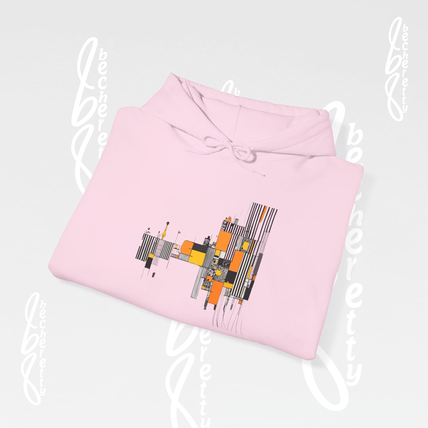 Abstract Geometric Hoodie — Modern Orange & Gray Minimalist Design - Art Graphic Becheretty