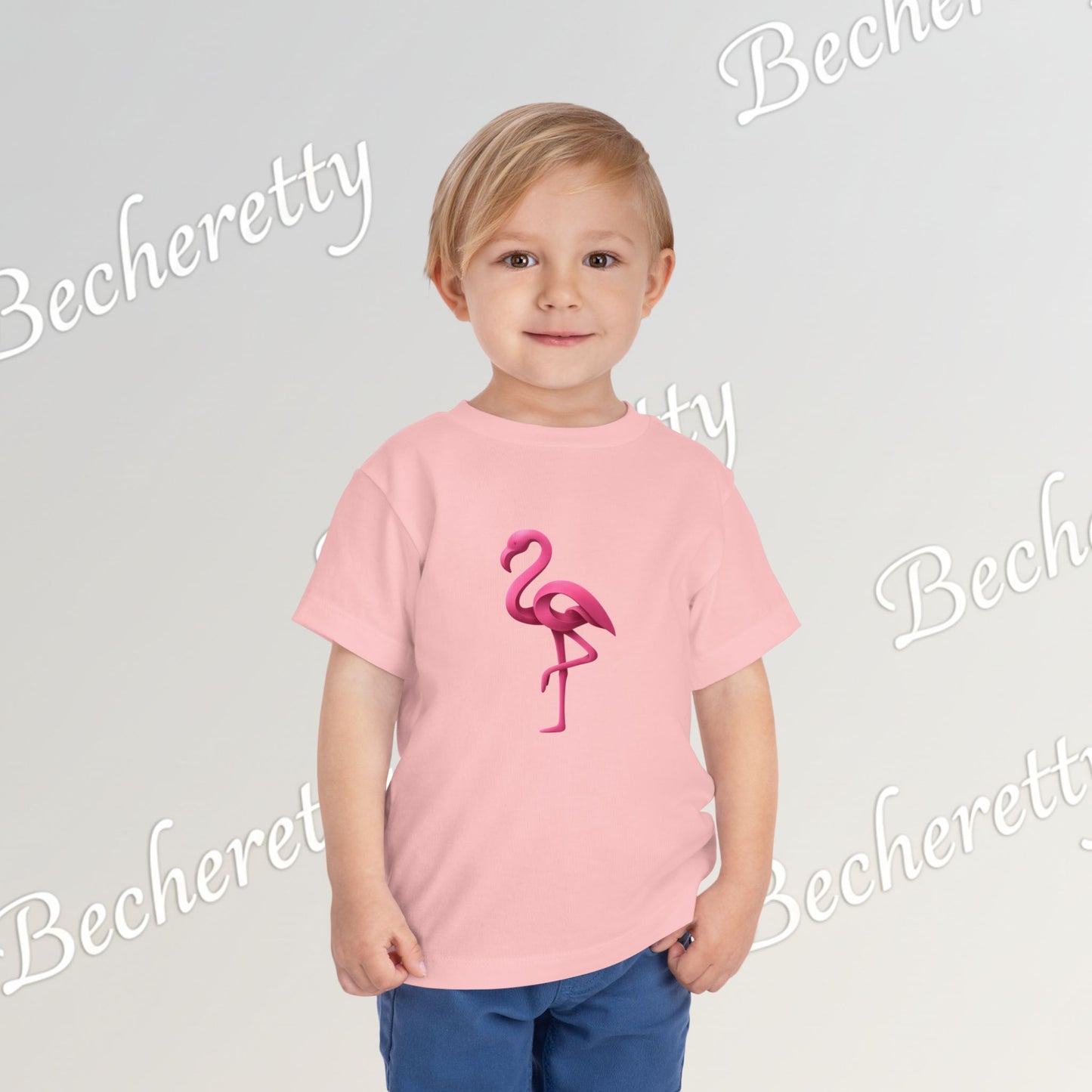 Toddler Flamingo Tee — Cute Pink Flamingo Short Sleeve T-Shirt for Kids - Art Graphic Becheretty