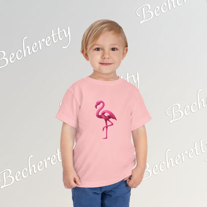 Toddler Flamingo Tee — Cute Pink Flamingo Short Sleeve T-Shirt for Kids - Art Graphic Becheretty