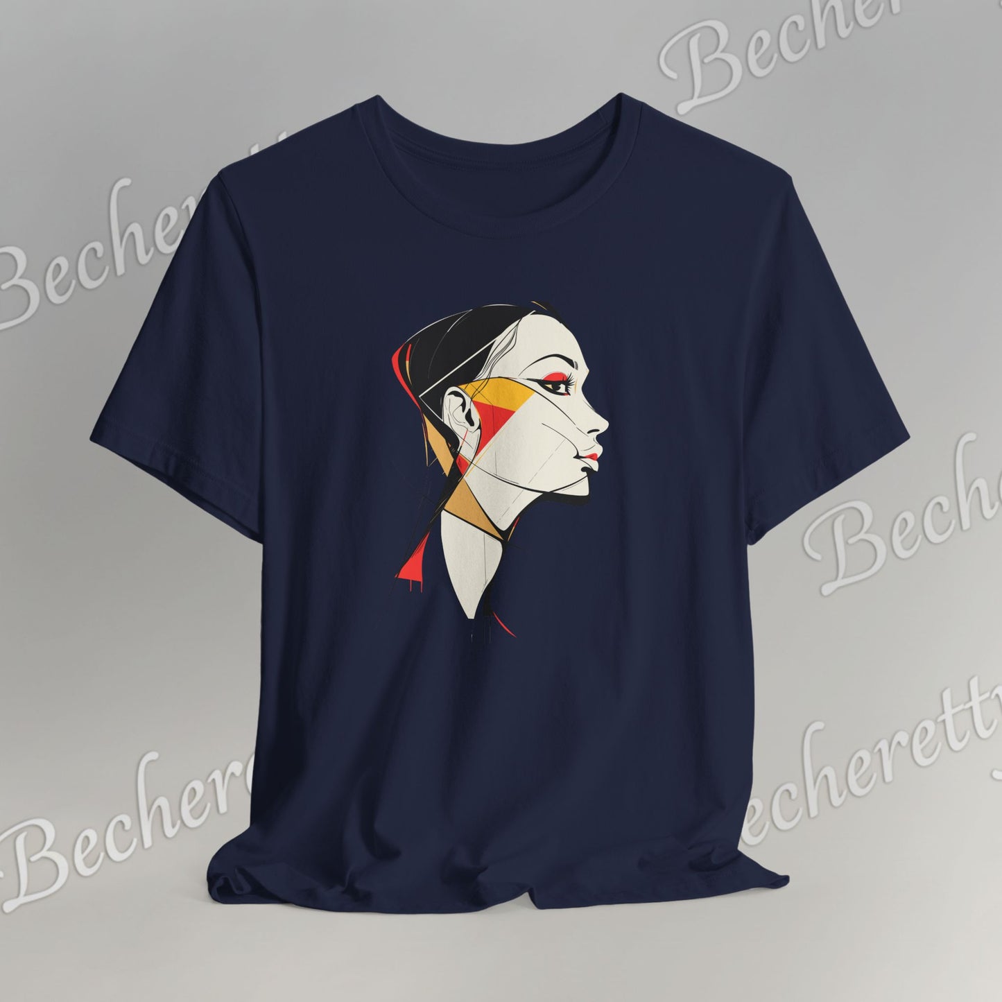 Abstract Profile Art Tee Becheretty — Minimal Geometric Woman Portrait T-Shirt