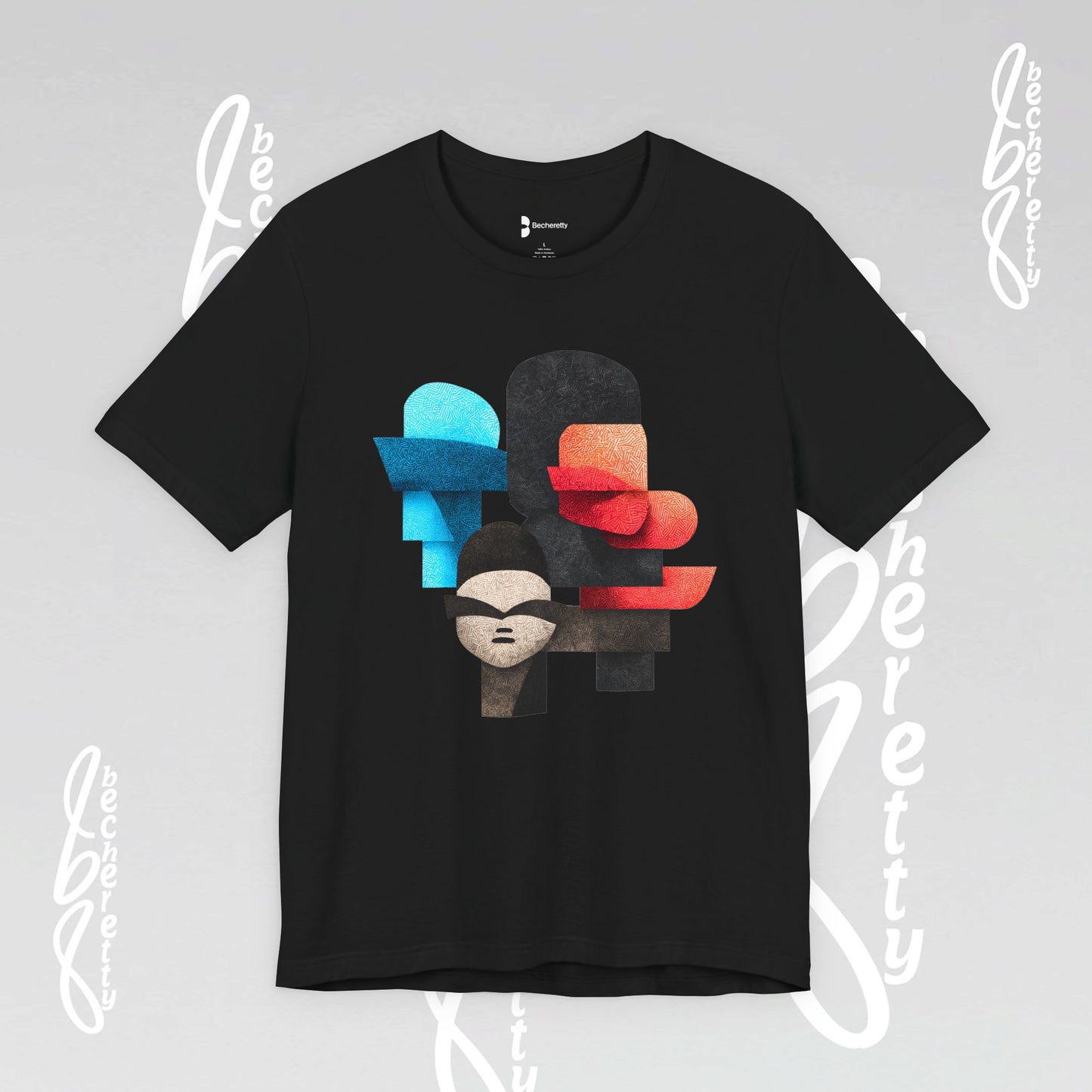 Abstract Face Graphic Tee - Colorful Design Becheretty - Silent Dialogue - Casual Wear