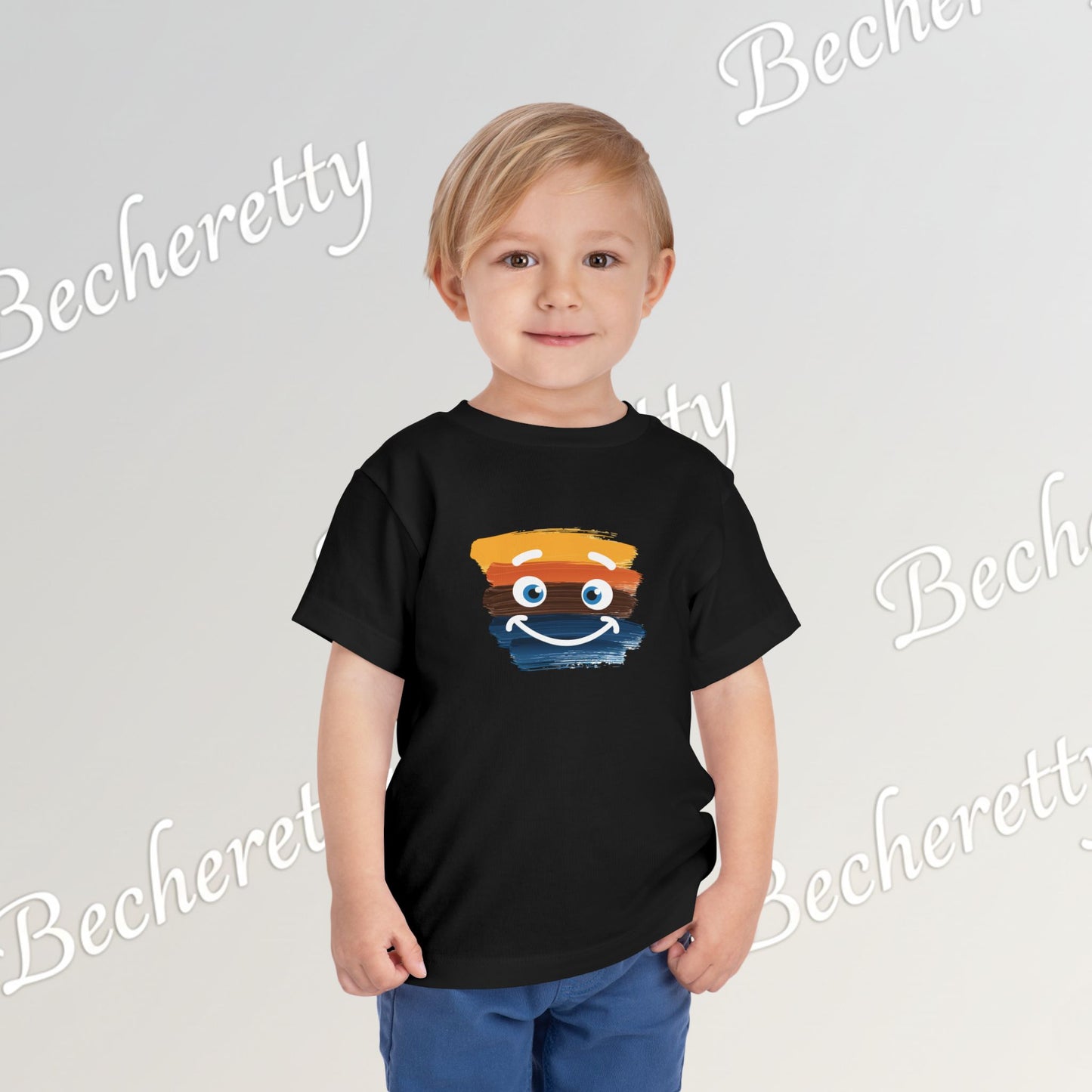 Toddler Tee Smiley Watercolor Art Graphic Minimalist Becheretty - Happy Face Kids T-Shirt